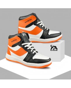 High Tops Mens Sneakers Synthetic Shoes Orange Black 